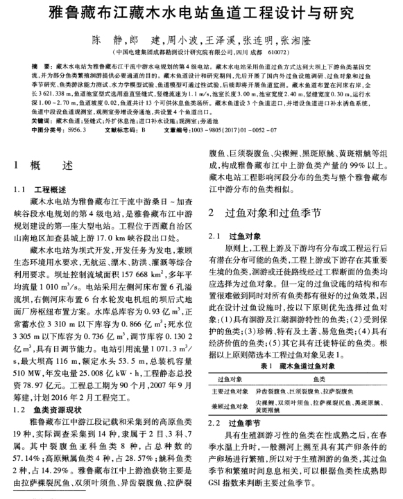 雅鲁藏布江藏木水电站鱼道工程设计与研究