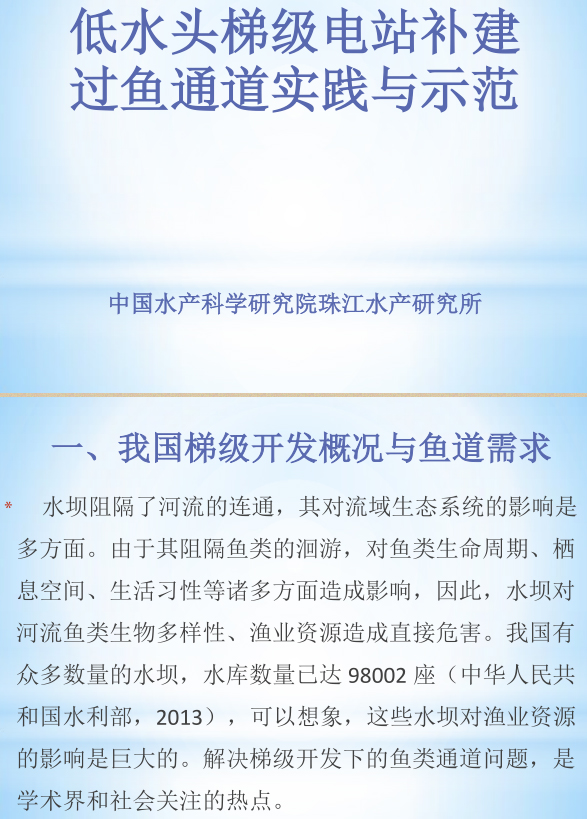 低水头梯级电站补建过鱼通道实践与示范