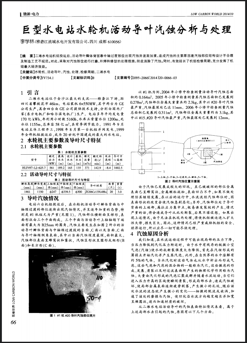 巨型水电站水轮机活动导叶汽蚀分析与处理