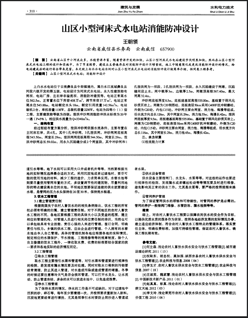 山区小型河床式水电站消能防冲设计