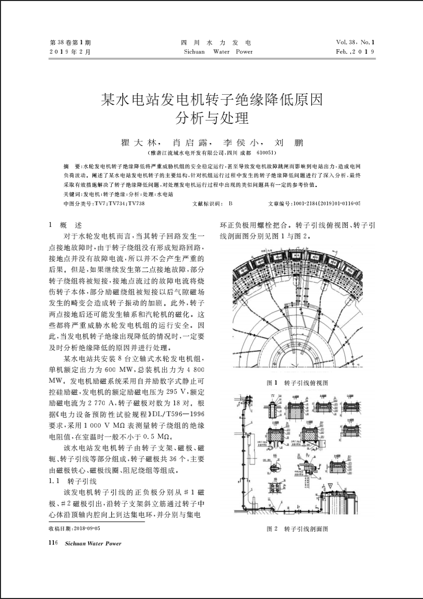 某水电站发电机转子绝缘降低原因分析与处理